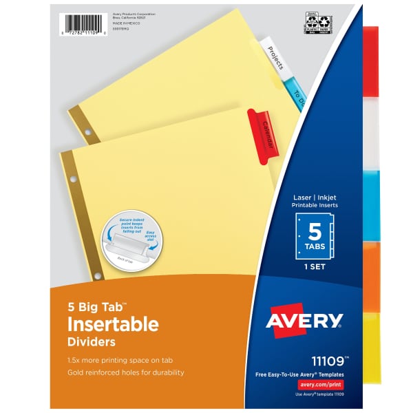 Big Tab&trade; Insertable Dividers, 5-Tab Set
